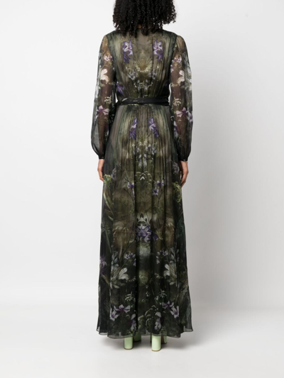 Alberta Ferretti Winter Garden-print Silk Maxi Dress In Green