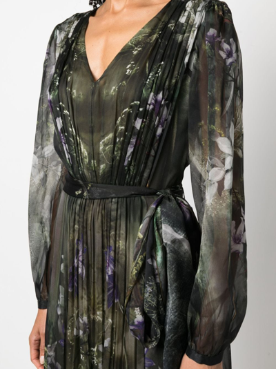 Alberta Ferretti Winter Garden-print Silk Maxi Dress In Green