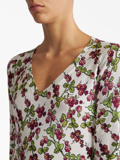 Shop Etro Berry-print V-neck Knitted Top In White