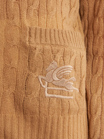 Etro Cable Knit V-neck Cardigan Pockets In Orange