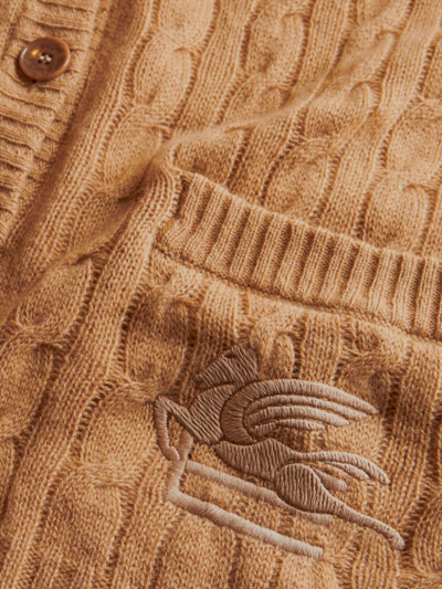 Etro Cable Knit V-neck Cardigan Pockets In Orange