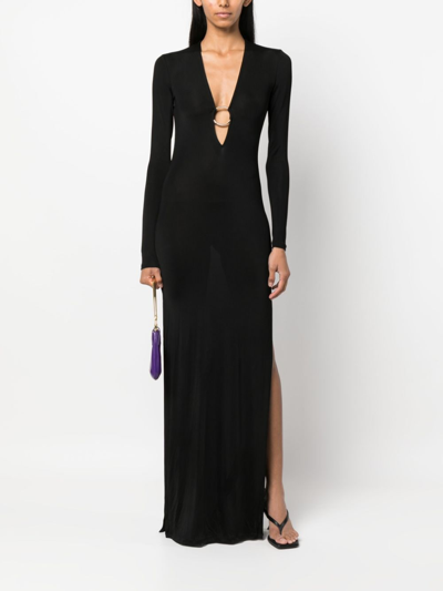 Shop Louisa Ballou Helios Side-slits Maxi Dress In Black