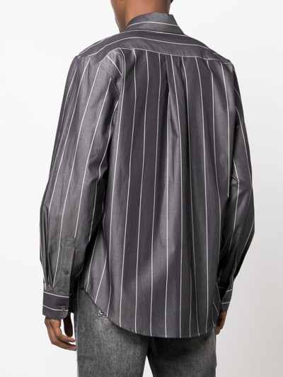 Shop Martine Rose Vertical-stripe Long-sleeve Shirt In Grey