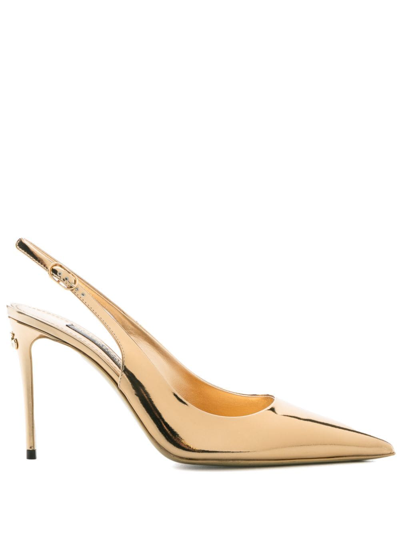 Shop Dolce & Gabbana 100mm Patent Leather Pumps In Gold