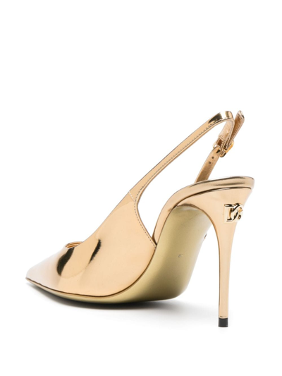 Shop Dolce & Gabbana 100mm Patent Leather Pumps In Gold