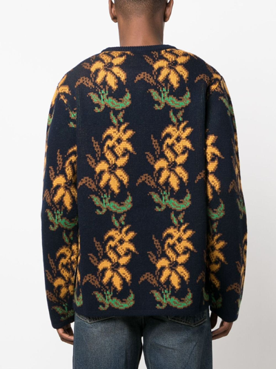 Shop Etro Floral Intarsia-knit Wool Jumper In Blue