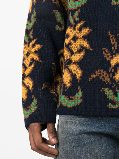 Shop Etro Floral Intarsia-knit Wool Jumper In Blue