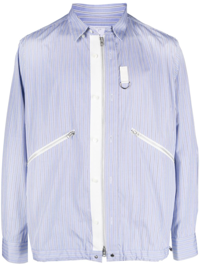 Shop Sacai Elasticated-hem Cotton Shirt In Blue