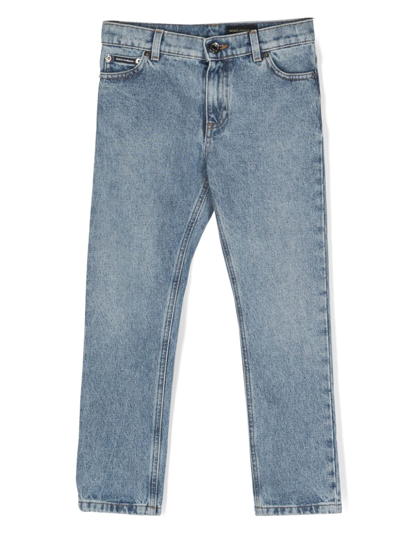 Shop Dolce & Gabbana Logo-patch Straight-leg Jeans In Blue