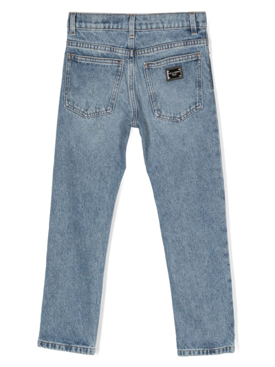 Shop Dolce & Gabbana Logo-patch Straight-leg Jeans In Blue