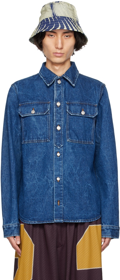 Shop Dries Van Noten Blue Slim Fit Denim Shirt In 504 Blue