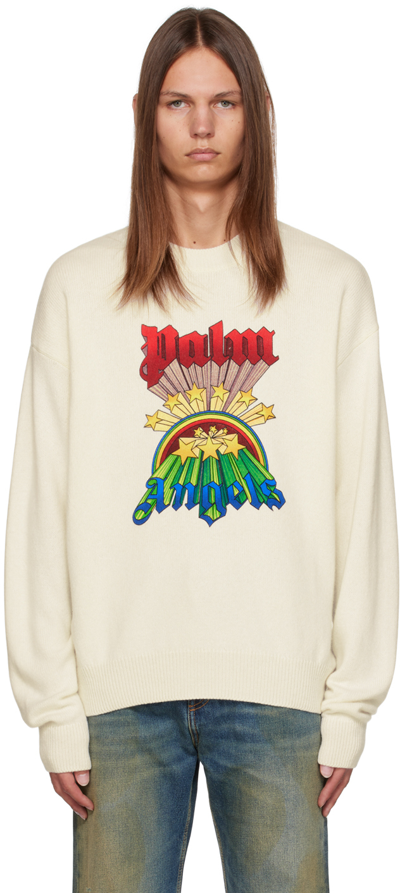 Shop Palm Angels White Graphic Sweater In Butter Multi