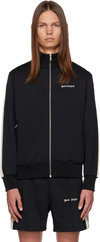 Palm Angels Black High Neck Sweatshirt With Logo Lettering On The Front In Wool Blend Man In Black White