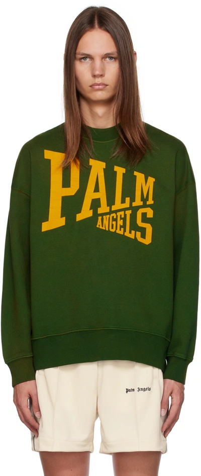 Shop Palm Angels Green College Sweatshirt In Green Gold