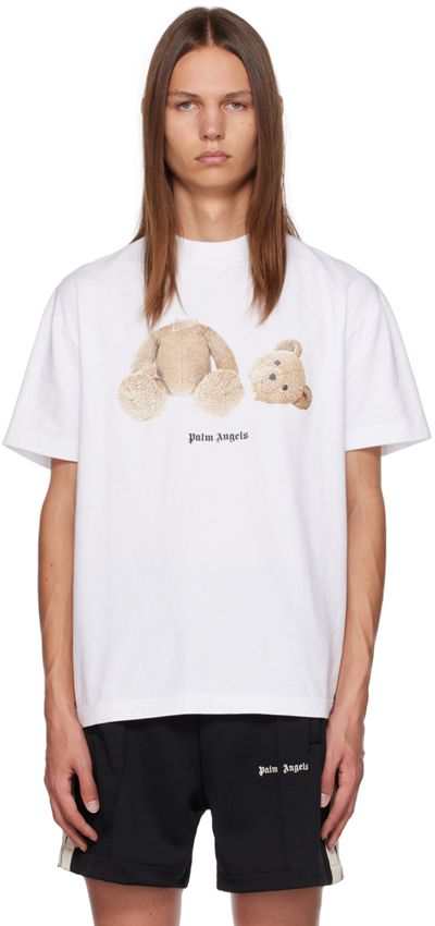 Shop Palm Angels White Bear T-shirt In White Brown