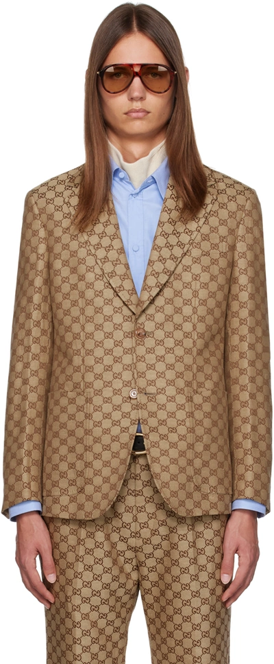 Shop Gucci Beige Gg Supreme Jacket In 2580 Camel/ebony