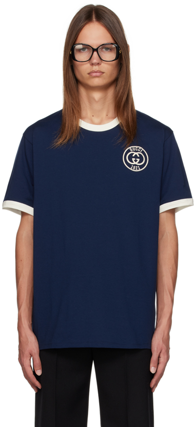 Shop Gucci Navy Interlocking G T-shirt In 4030 Inchiostro/mix
