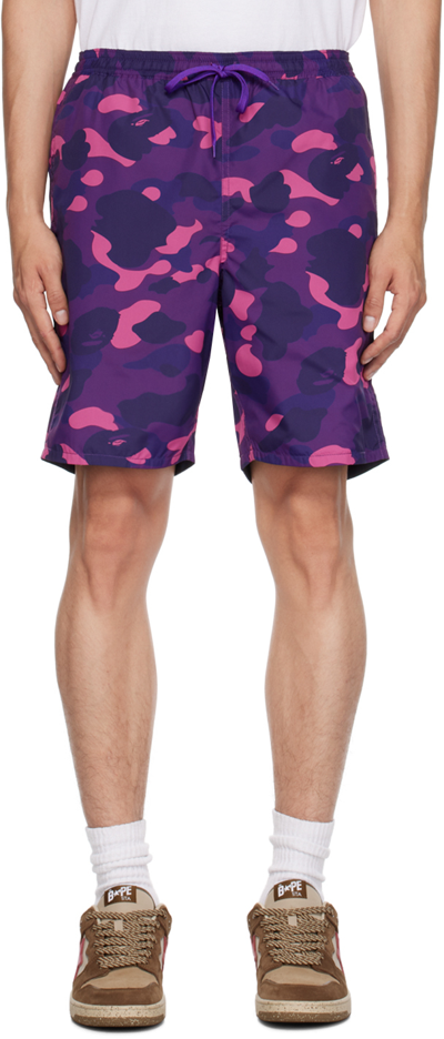 Shop Bape Purple Camo Shark Reversible Shorts