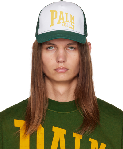 Shop Palm Angels Green & White Pa League Cap In Green Gold