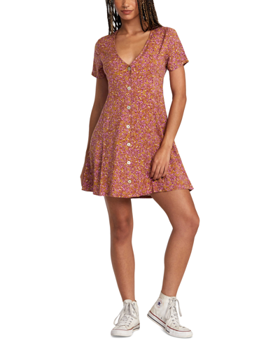 Shop Rvca Juniors' Understated Dot-print A-line Dress In Workwear Brown