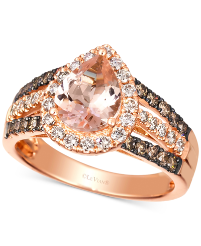 Shop Le Vian Peach Morganite (1-1/10 Ct. T.w.) & Diamond (3/4 Ct. T.w.) Pear Halo Ring In 14k Rose Gold In K Strawberry Gold Ring