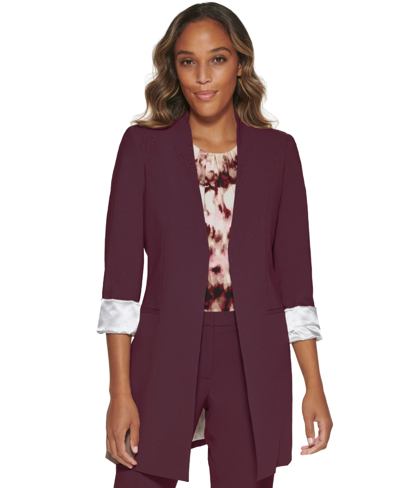 Shop Calvin Klein Women's Roll Sleeve Open Front Blazer In Aubergine