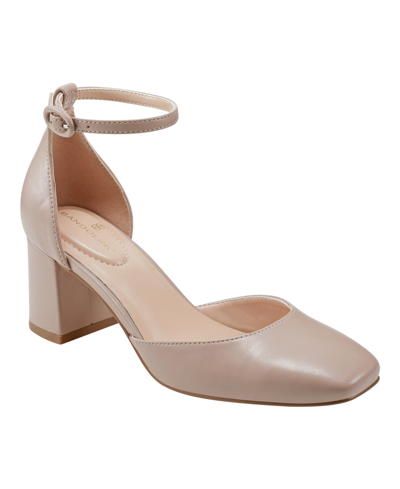 Shop Bandolino Women's Lets Add Square Toe Block Heel Ankle Strap Pumps In Beige - Faux Leather - Polyurethane