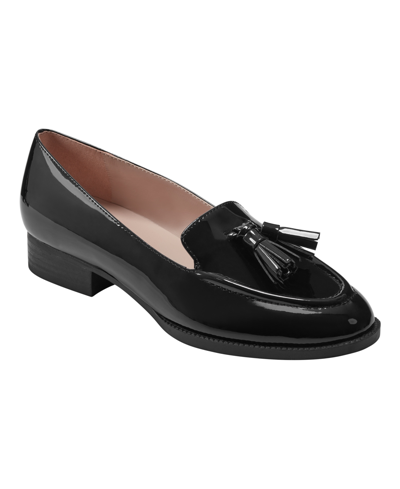 Shop Bandolino Women's Linzer Almond Toe Tassel Slip On Loafers In Black Faux Patent Leather