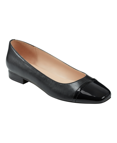Shop Bandolino Women's Taprinz Square Cap Toe Ballet Flats In Black Multi - Faux Leather And Faux Pate