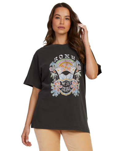 Shop Roxy Juniors' To The Sun Boyfriend Cotton Graphic T-shirt In Anthracite