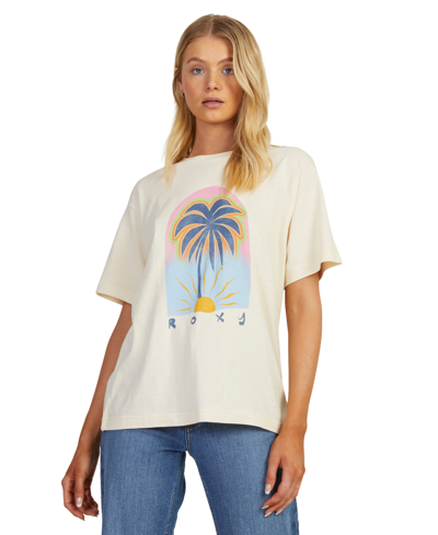 Shop Roxy Juniors' To The Sun Boyfriend Cotton Graphic T-shirt In Natural