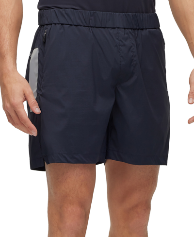 Shop Hugo Boss Boss By  Men's Slim-fit Water-repellent Stretch Fabric Shorts In Dark Blue