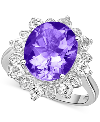 Macy's Amethyst (4-1/2 Ct. T.w.) & White Topaz (7/8 Ct. T.w.) Halo Ring In Sterling Silver (also In Blue To In Amethyst