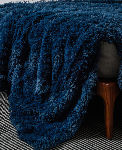 Shop Cheer Collection Soft And Fuzzy Reversible Shaggy Throw, 60" X 70" In Navy