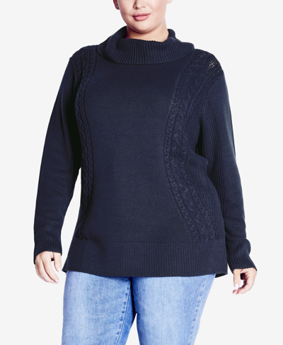 Shop Avenue Plus Size Rosie Cable Knit Sweater In Navy