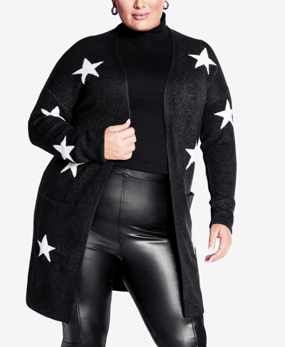 Shop Avenue Plus Size Starry Relaxed Fit Cardigan Sweater In Charcoal Marle