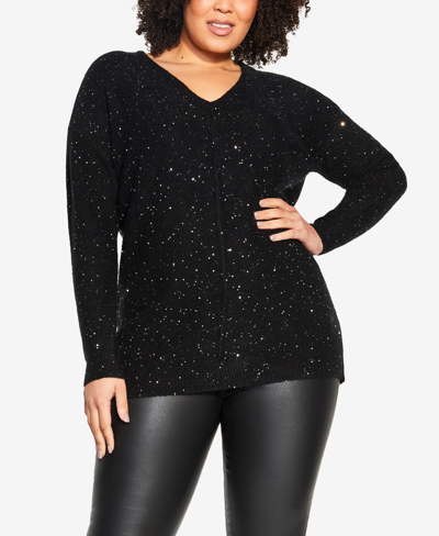 Shop Avenue Plus Size Sequin V-neck Sweater In Black