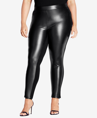 Shop Avenue Plus Size Faux Leather Ponte Pants In Leather Look