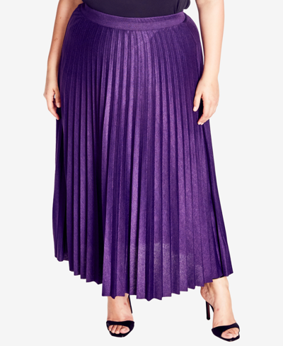 Shop Avenue Plus Size Knit Pleat Skirt In Purple Velvet