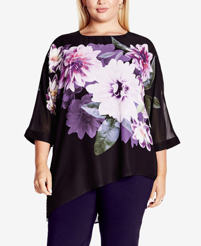 Shop Avenue Plus Size Violetta Round Neck Top In Violet Floral