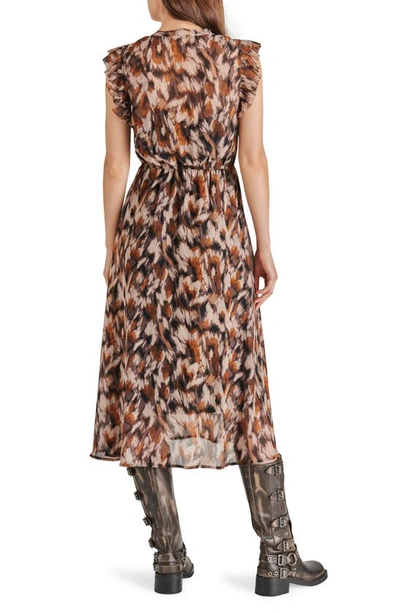 Steve Madden Women's Allegra Brushstrokes Printed Chiffon Midi Dress In Oak Buff