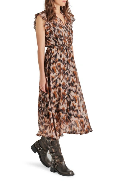 Steve Madden Women's Allegra Brushstrokes Printed Chiffon Midi Dress In Oak Buff