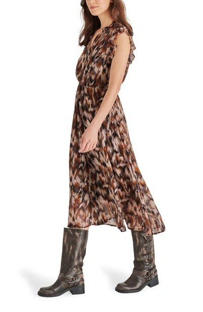 Steve Madden Women's Allegra Brushstrokes Printed Chiffon Midi Dress In Oak Buff