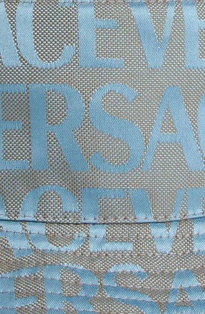 Shop Versace Other Logo Cotton Blend Canvas Bucket Hat In Beige Light Blue