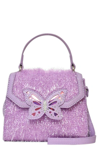Shop Omg Accessories Kids' Tinsel Butterfly Top Handle Crossbody Bag In Orchid