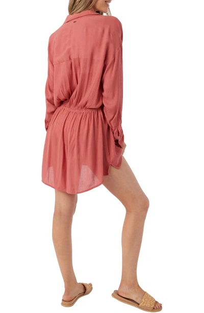 Shop O'neill Cami Long Sleeve Cover-up Shirtdress In Dusty Cedar