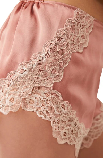 Shop Free People Moonbeams Lace Trim Satin Shorts In Smoke Rose