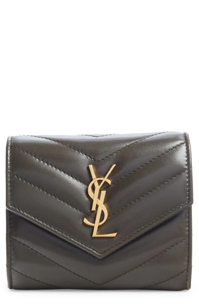 Shop Saint Laurent Small Matelassé Leather Envelope Wallet In Light Musk