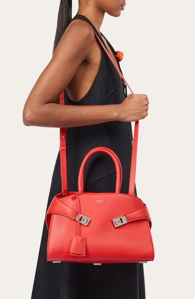 Ferragamo Hug Small Leather Top Handle Bag In Flame Red