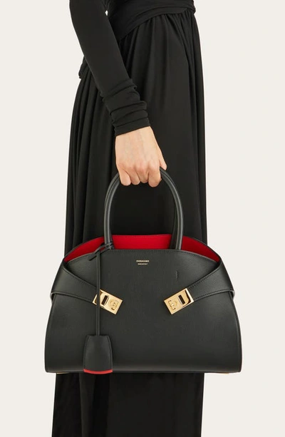 Shop Ferragamo Hug Small Leather Top-handle Bag In Nero